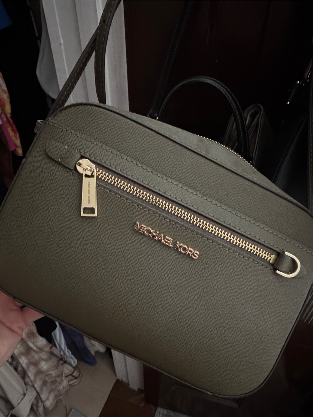 Michael Kors Olive Saffiano Crossbody with Gold Hardware